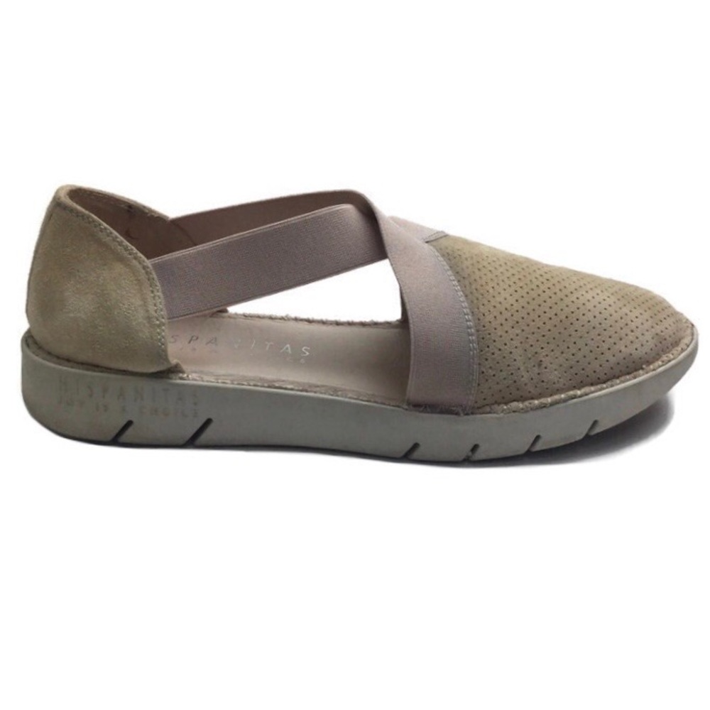 Hispanitas Taupe Perforated Suede Crossover  Comfort Flat Size 8